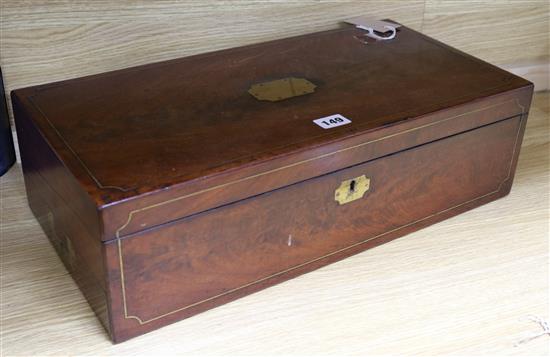 A Regency brass-inlaid mahogany campaign writing slope with fitted interior, 50cm